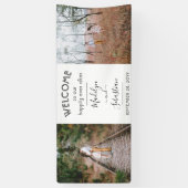 2枚の写真の歓迎を受けシンプルて幸せ結婚に 横断幕 (縦)