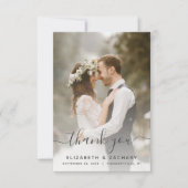 2枚の写真の結婚式 グレー手書きスクリプト サンキューカード (正面)