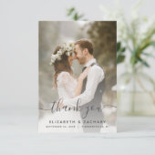 2枚の写真の結婚式 グレー手書きスクリプト サンキューカード (スタンド正面)