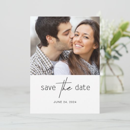 2枚の写真を使ったシンプルな結婚式の「Save The Date」 セーブザデート (スタンド正面)