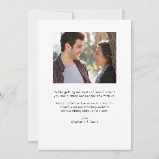 2枚の写真を使ったシンプルな結婚式の「Save The Date」 セーブザデート (裏面)