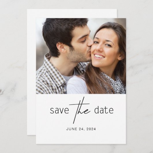 2枚の写真を使ったシンプルな結婚式の「Save The Date」 セーブザデート (正面/裏面)