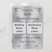 2枚の写真を使った、オーダーメイドのダイヤモンド・アニバーサリー・招待状 招待状 (正面/裏面)