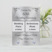 2枚の写真を使った、オーダーメイドのダイヤモンド・アニバーサリー・招待状 招待状 (スタンド正面)