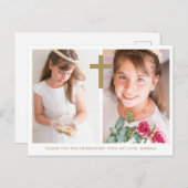 2枚の写真を飾った初めての聖体拝領 感謝カード ポストカード (正面/裏面)