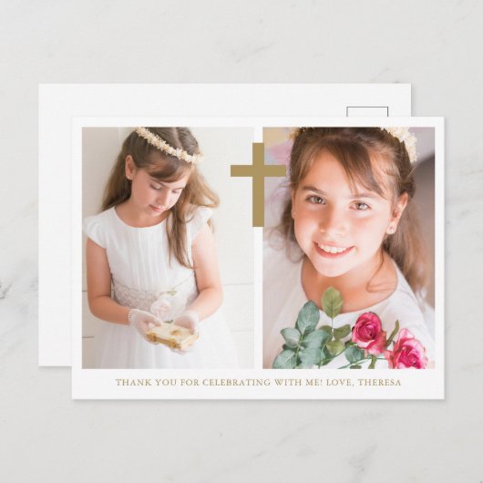 2枚の写真を飾った初めての聖体拝領 感謝カード ポストカード (正面/裏面)