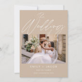 2枚の写真を飾るシンプルなテラコッタの結婚式 招待状 (正面)