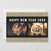 2枚の写真を飾る ゴールドグリッターでおしゃれな 2026年あけましておめでとうカード シーズンカード (正面)