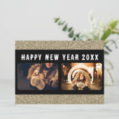 2枚の写真を飾る ゴールドグリッターでおしゃれな 2026年あけましておめでとうカード シーズンカード (スタンド正面)