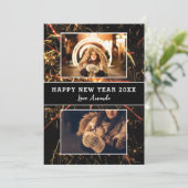 2枚の写真を飾る 花火 新年のおめでとう シーズンカード (スタンド正面)