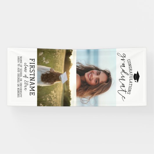 2枚の写真を飾れる 卒業式 現代的 ミニマル 白 横断幕 (横)