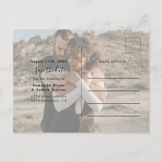 2枚の写真エレガントを一緒にスクリプトで日付を保存 ポストカード (裏面)