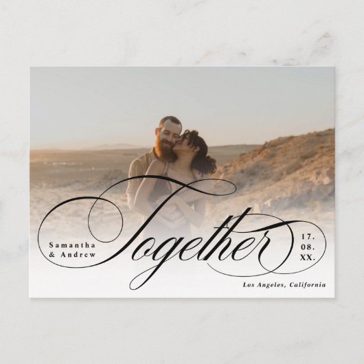 2枚の写真エレガントを一緒にスクリプトで日付を保存 ポストカード (正面)