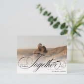 2枚の写真エレガントを一緒にスクリプトで日付を保存 ポストカード (スタンド正面)