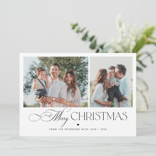 2枚の写真エレガントタイポグラフィ台本メリークリスマス シーズンカード (スタンド正面)
