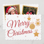 2枚の写真クリスマスオーナメントグリーティングカード (正面/裏面)