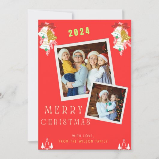 2枚の写真クリスマスファミリー 招待状 (正面)