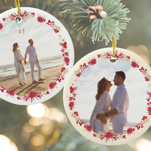 2枚の写真クリスマスホリデーボタニカルリース セラミックオーナメント