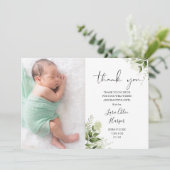 2枚の写真グリーンリーフローラありがとうベビー誕生 案内状 (スタンド正面)
