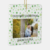 2枚の写真グリーン水玉模様初めてのクリスマス セラミックオーナメント (右)