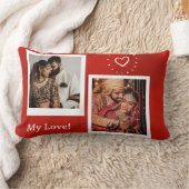 2枚の写真コラージハッピーバレンタインデー ランバークッション (ブランケット)