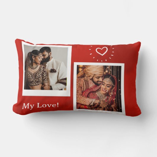 2枚の写真コラージハッピーバレンタインデー ランバークッション (正面)