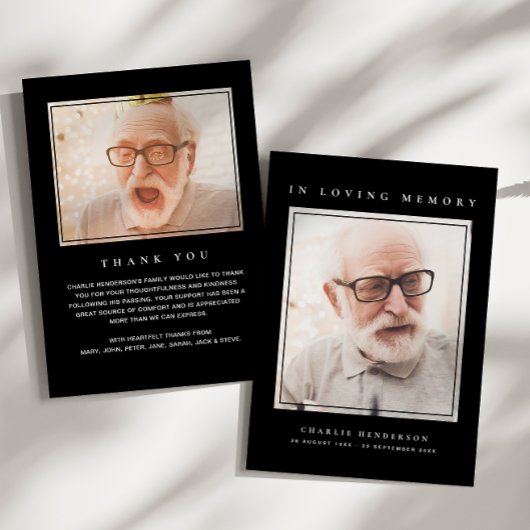 2枚の写真シンプルをモダン愛する思い出の葬儀 サンキューカード