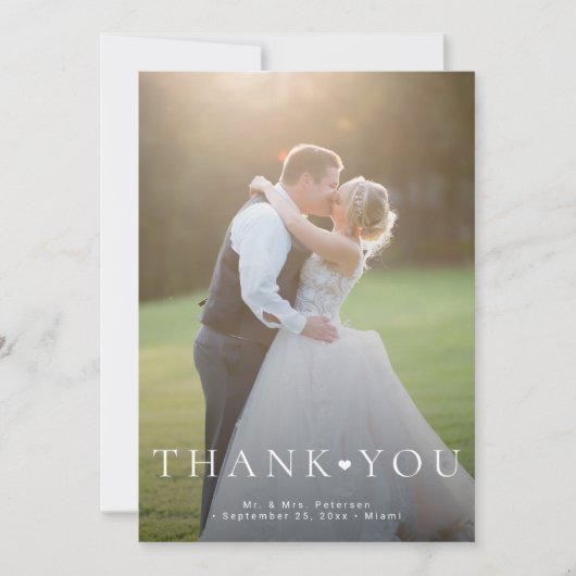 2枚の写真シンプルモダンタイポグラフィのハート結婚の サンキューカード (正面)
