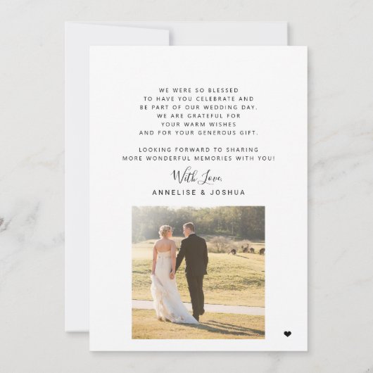 2枚の写真シンプルモダンタイポグラフィのハート結婚の サンキューカード (裏面)