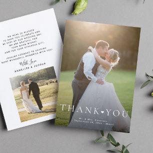 2枚の写真シンプルモダンタイポグラフィのハート結婚の サンキューカード