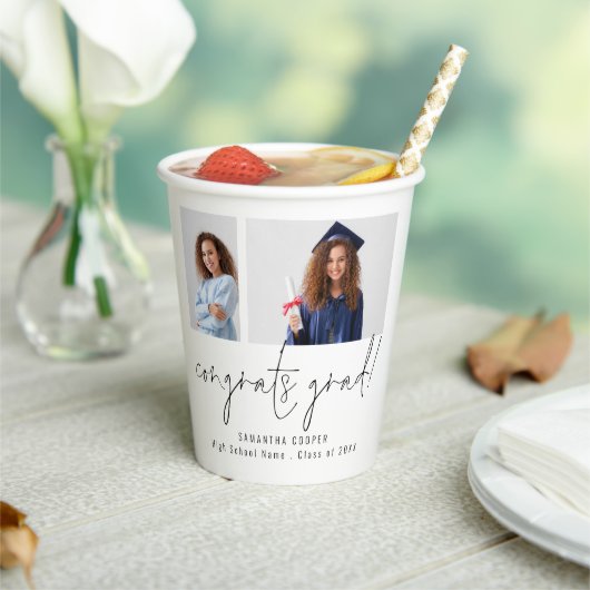 2枚の写真スクリプトおめでとうグラ感謝していド 紙コップ (インサイチュ)