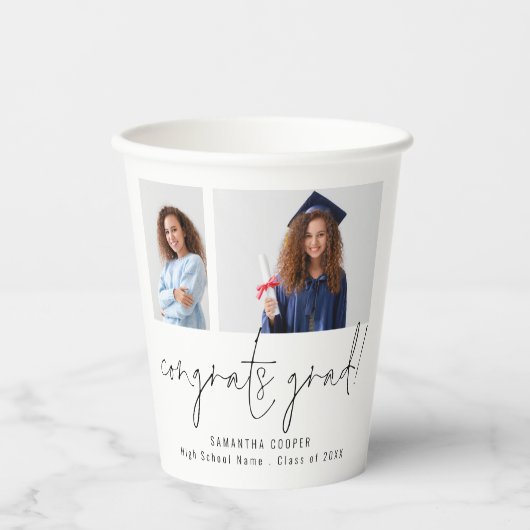 2枚の写真スクリプトおめでとうグラ感謝していド 紙コップ (正面)