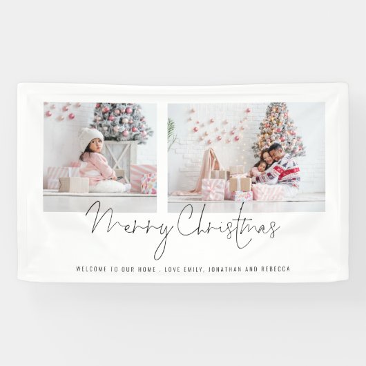 2枚の写真スクリプトようこそ名前メリークリスマス 横断幕 (横)