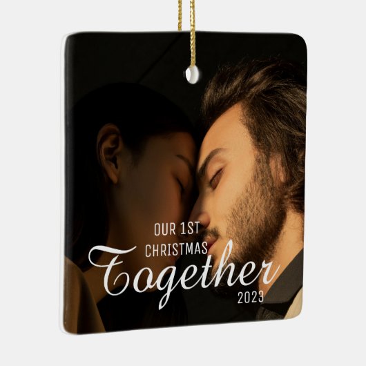 2枚の写真タイポグラフィ初めてのクリスマス セラミックオーナメント (右)