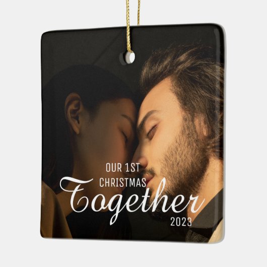 2枚の写真タイポグラフィ初めてのクリスマス セラミックオーナメント (左)