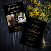 2枚の写真ダブルツインズ卒業実在ゴールデンブラック 箔招待状