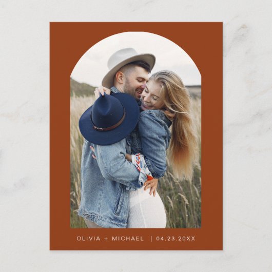 2枚の写真テラコッタ日付ポストカードスクリプトを保存 ポストカード (正面)