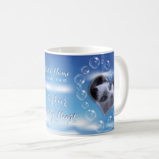 2枚の写真パーソナライズされたバブルハートペット記念館 コーヒーマグカップ (正面右)