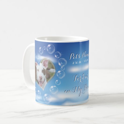 2枚の写真パーソナライズされたバブルハートペット記念館 コーヒーマグカップ (正面左)