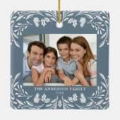 2枚の写真ファミリー冬の緑の青いクリスマス セラミックオーナメント (裏面)