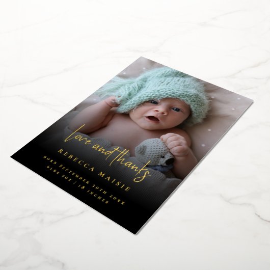2枚の写真ブラックフォイル誕生のお知らせ 箔招待状 (回転した状態)
