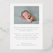 2枚の写真ブラックフォイル誕生のお知らせ 箔招待状 (裏面)