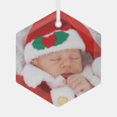 2枚の写真ベビーファミリー写真 ガラスオーナメント (正面)