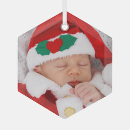 2枚の写真ベビーファミリー写真 ガラスオーナメント