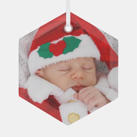 2枚の写真ベビーファミリー写真 ガラスオーナメント (正面)