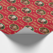 2枚の写真メリーと明るいクリスマスの家族の名前 ラッピングペーパー (角)