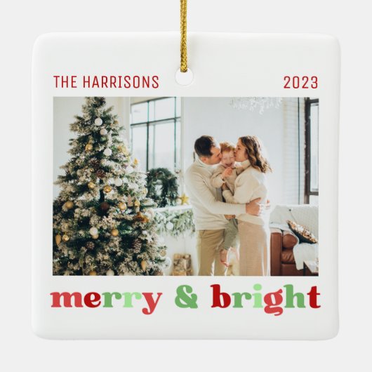 2枚の写真メリーと明るい家族のクリスマスカラー セラミックオーナメント (裏面)