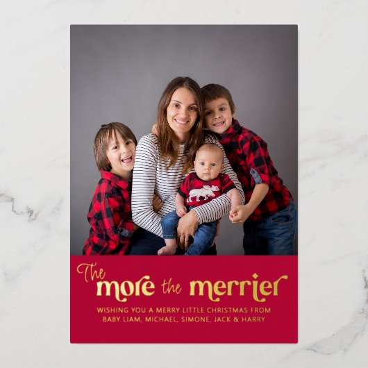 2枚の写真メリーベビー誕生金ゴールド 箔シーズンカード (正面)