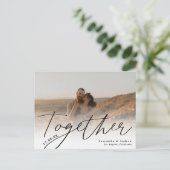 2枚の写真モダンを一緒にスクリプトで日付を保存 ポストカード (スタンド正面)