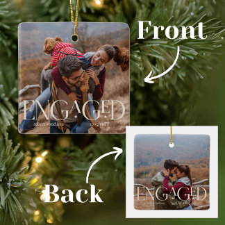 2枚の写真モダン婚約した編集可能カラー セラミックオーナメント